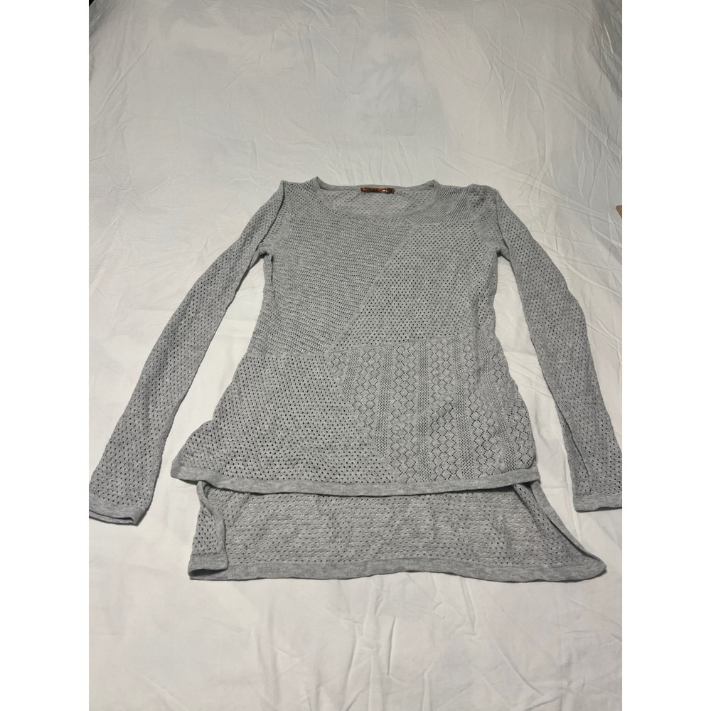 Belldini Womens Gray Mixed Knit Long Sleeve Asymmetrical Hem Tunic Sweater L